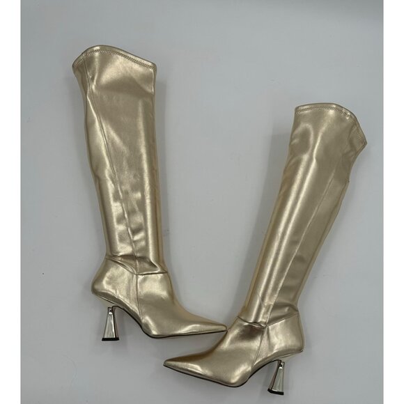Franco Sarto Alta Gold Knee-High Pointed-Toe Boots  Heels Size 6.5 - Picture 5 of 10